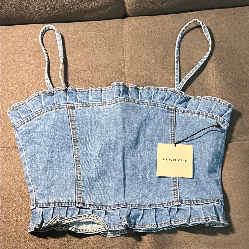 Superdown Two-Tone Blue Denim Corset size S
